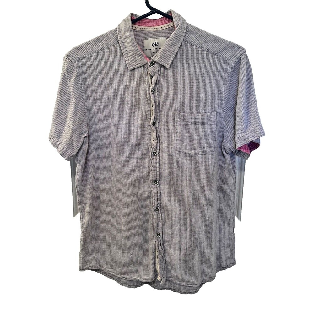 Report Collection Resort Linen Blend Short Sleeve Button Down Shirt Mens Medium